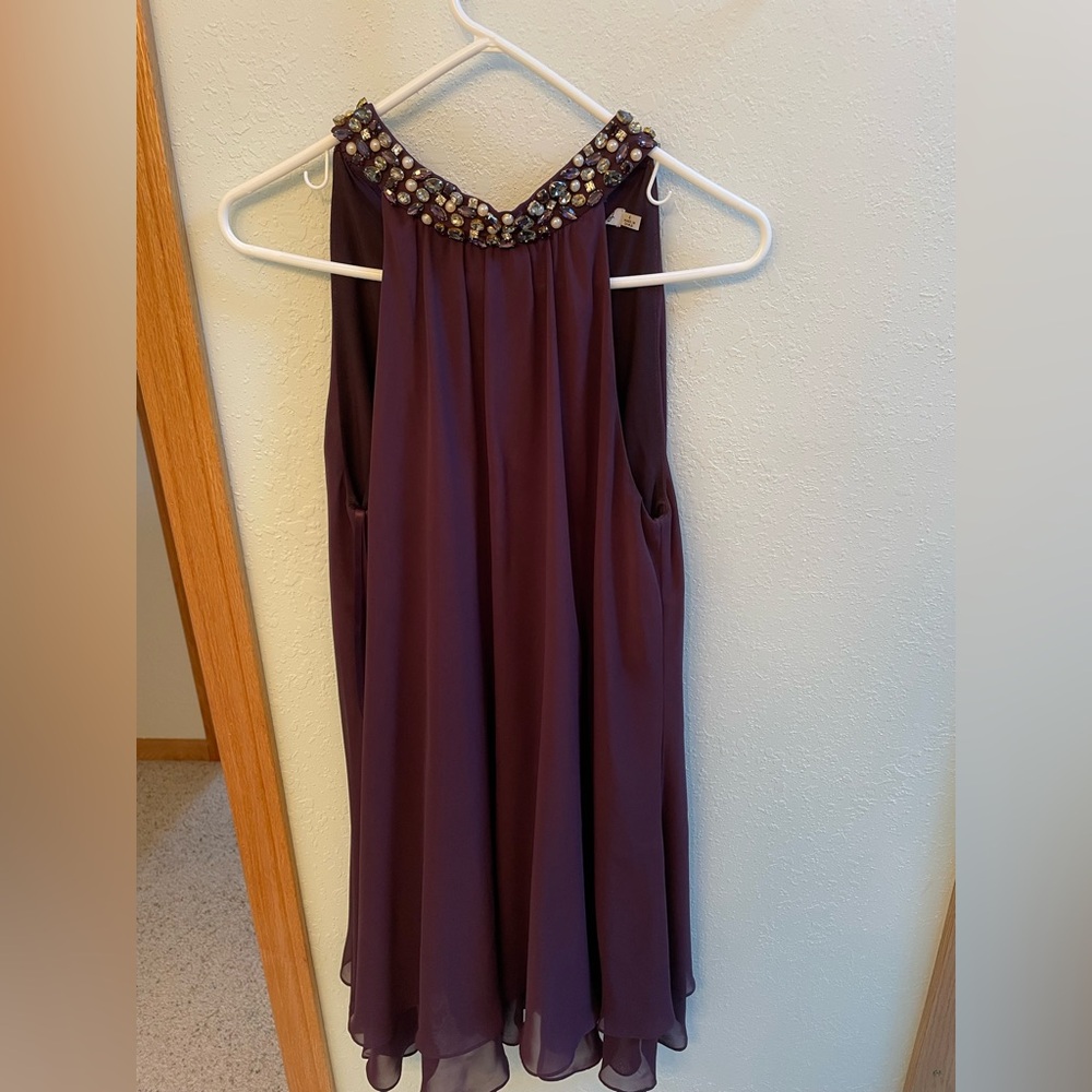 Eliza J Plum Beaded Neckline Mini Dress